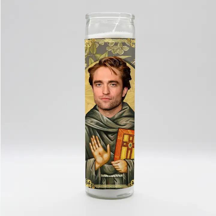Bobbyk Saint Candles featuring a parody design of a saint with a modern twist.