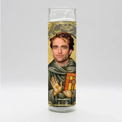 Bobbyk Saint Candles featuring a parody design of a saint with a modern twist.