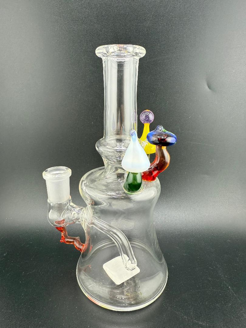 Brando Glass Mushroom Growth Banger Hanger Rig – 10mm 90° Joint | Hand-Blown Clear Glass with Rainbow Mushroom Accents