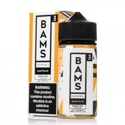 Bams Cannoli Sub Ohm E-Liquid 100ml bottle with a creamy dessert flavor for vape enthusiasts.