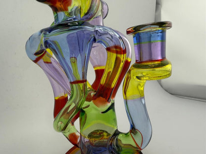 Domer Glass Double Recycler Quad Uptake Rainbow Patchwork 10mm Recycler