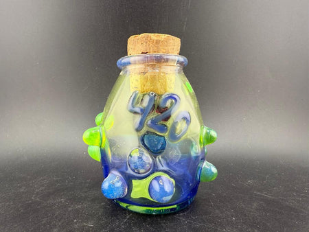 Crondo Glass Nug Cork Jar - 420 Blue & Green