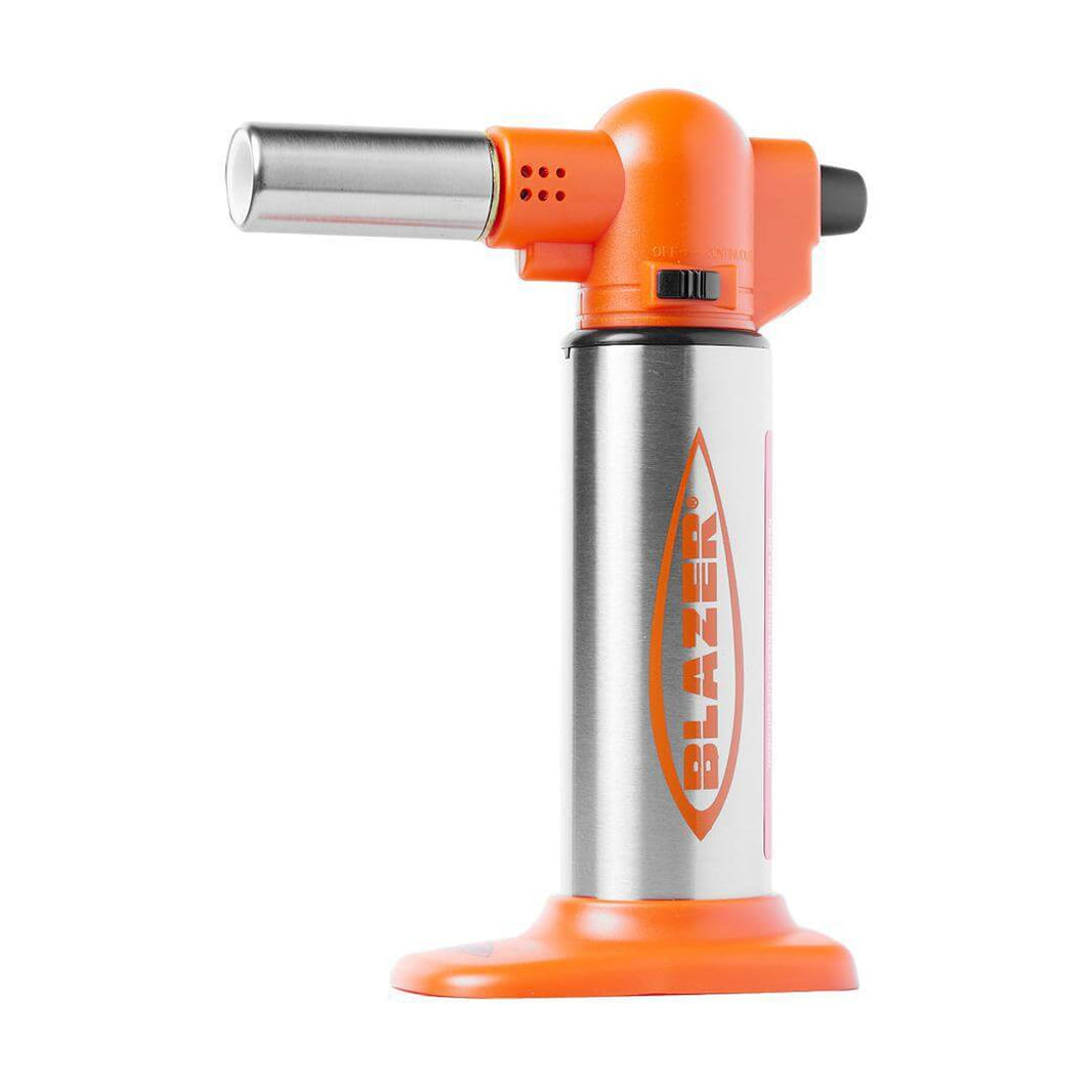 Blazer Big Buddy Butane Torch in orange and silver design, ideal for culinary and professional use.