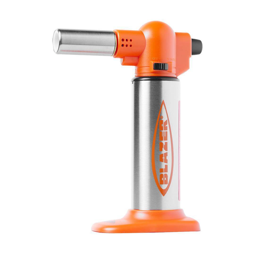 Blazer Big Buddy Butane Torch in orange and silver design, ideal for culinary and professional use.