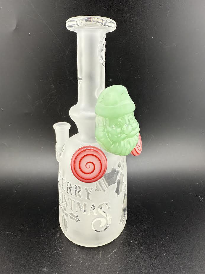 Brando Glass Christmas Sandblasted Moon Shine Jug w/ Santa Claus Pendant Attachment 10mm 90°