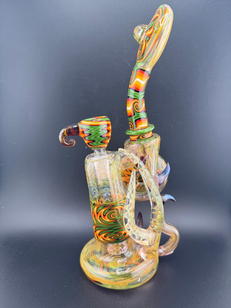 Crondo Glass Green Fire Line Work Fumed Pull Bowl Bubbler 14mm