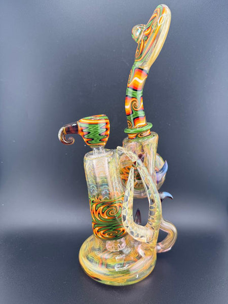 Crondo Glass Green Fire Line Work Fumed Pull Bowl Bubbler 14mm