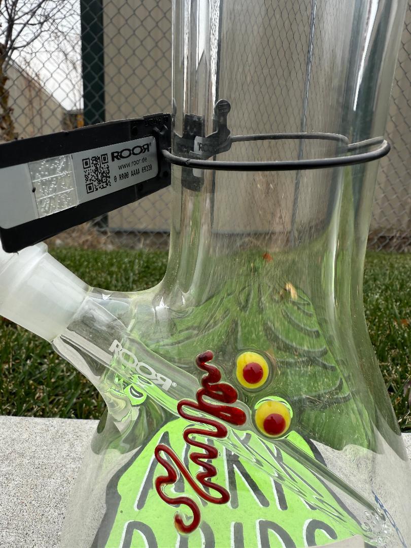 ROOR Glass Zeaker 22" 60 x 9mm Thickness 14mm 45 - Clear w/ Blue Bake Ons