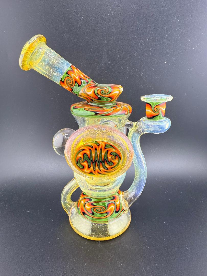 Crondo Glass Green Fumed & Green Flame Wig Wag  Redisculator Recycler 10mm 90°