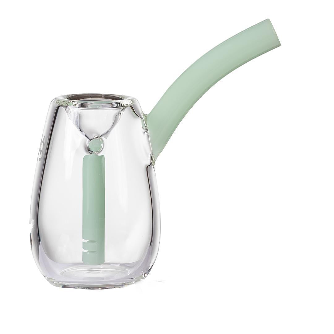 MJ Arsenal Flower Bubbler - Bulb in clear borosilicate glass with green accents, compact and portable design.