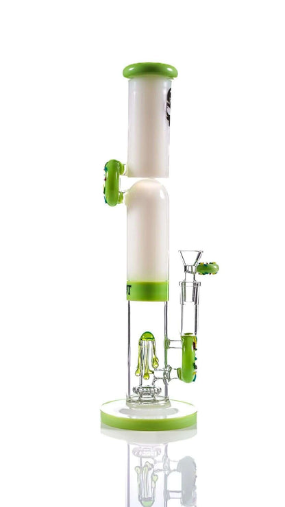 Toxic Glass 14" Double Donut Straight Shooter TX59 with green accents and double perc for smooth smoking.