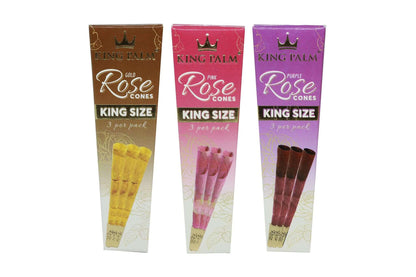 King Palm Rose Petal Cones 3pc in gold, pink, and purple for king size smoke sessions.