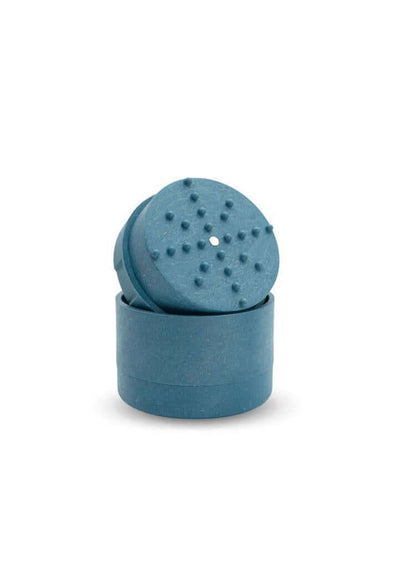 Stache Hemp Grinder in blue, a premium 3-piece herb grinding tool made from high-grade hemp plastic for efficiency.