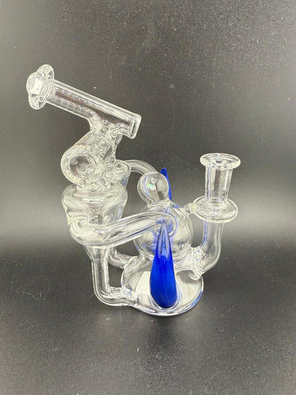 Crondo Glass Clear Double Recycler W Blue Horns & Opal Attachment 10mm 90°