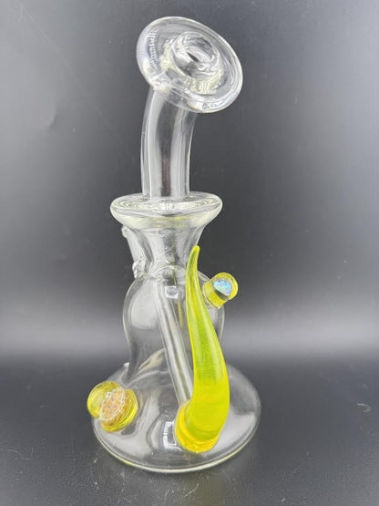 Pugsley Glass Bent Neck Clear Rig w/ Colored Horn and Opal Attachment 10mm 45°