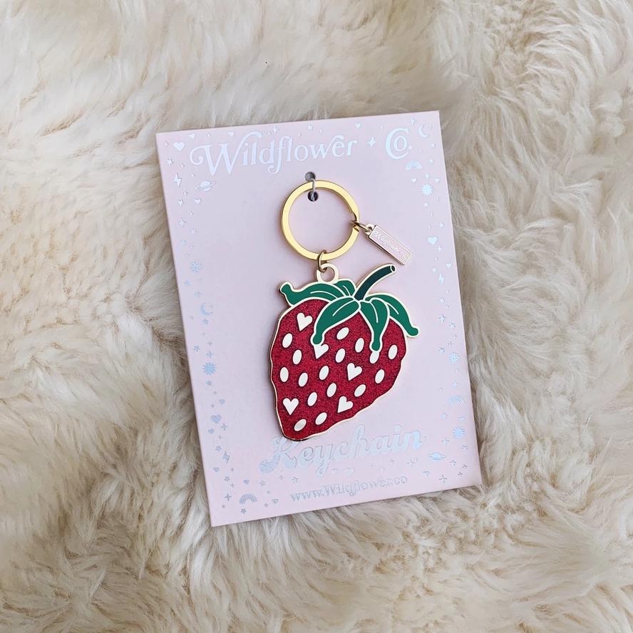 Wildflower Co. Strawberry Enamel Keychain