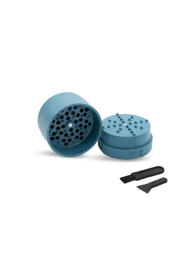 Stache Hemp Grinder set with three pieces and tools, designed for efficient herb grinding and made from high-grade hemp plastic.