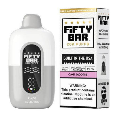 Fifty Bar 20K Disposable vape device in OMG! Smoothie flavor with sleek design and performance features.
