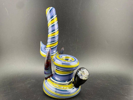Filla John Glass Bubbler - Purple & yellow Line Worked w/ Horn & Dichro Marble Attachment