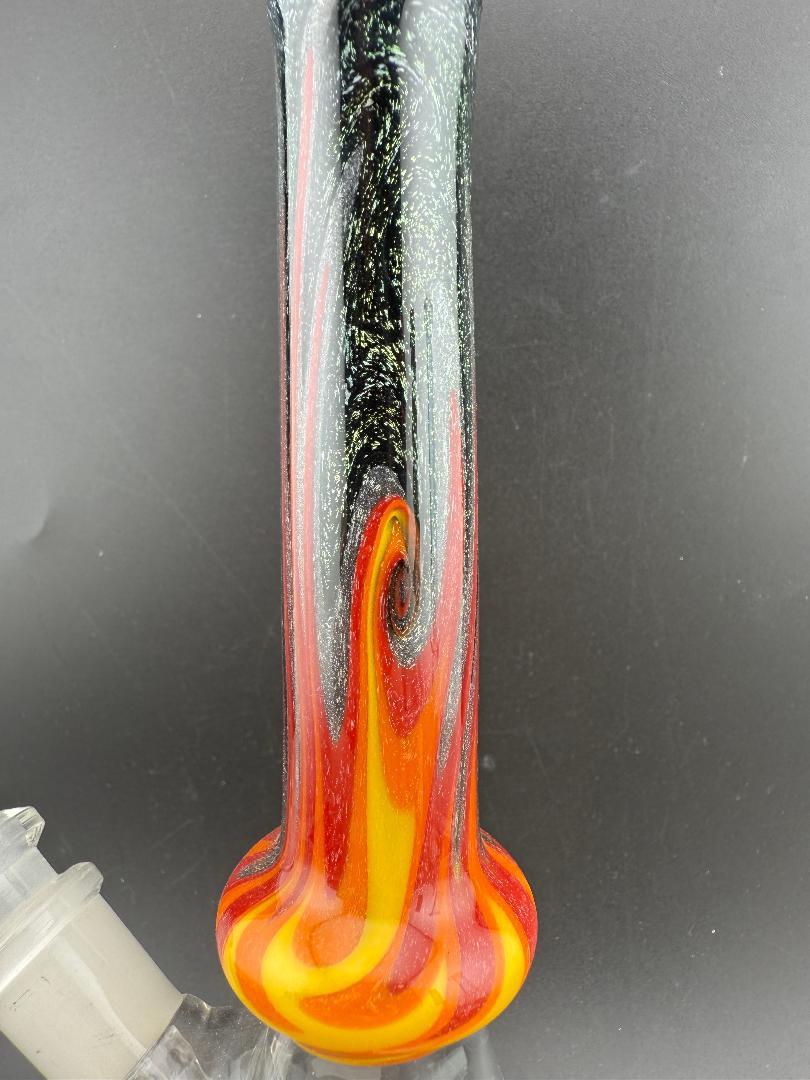 Filla John Glass Dichro Beaker 10mm 45° features vibrant colors and intricate design, handcrafted in Spokane, WA.