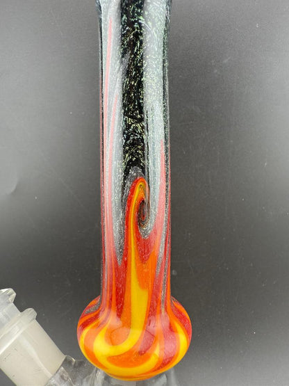 Filla John Glass Dichro Beaker 10mm 45° features vibrant colors and intricate design, handcrafted in Spokane, WA.