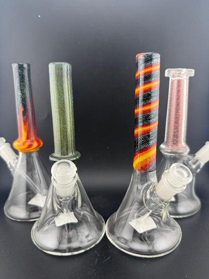 Filla John Glass Dichro Beaker 10mm 45° – Handcrafted glass beakers featuring unique colored accents.