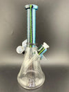 Filla John Glass Dichro Neck Beaker10mm 45° w/ Matching Cap showcasing vibrant dichroic colors and hand-blown artistry.