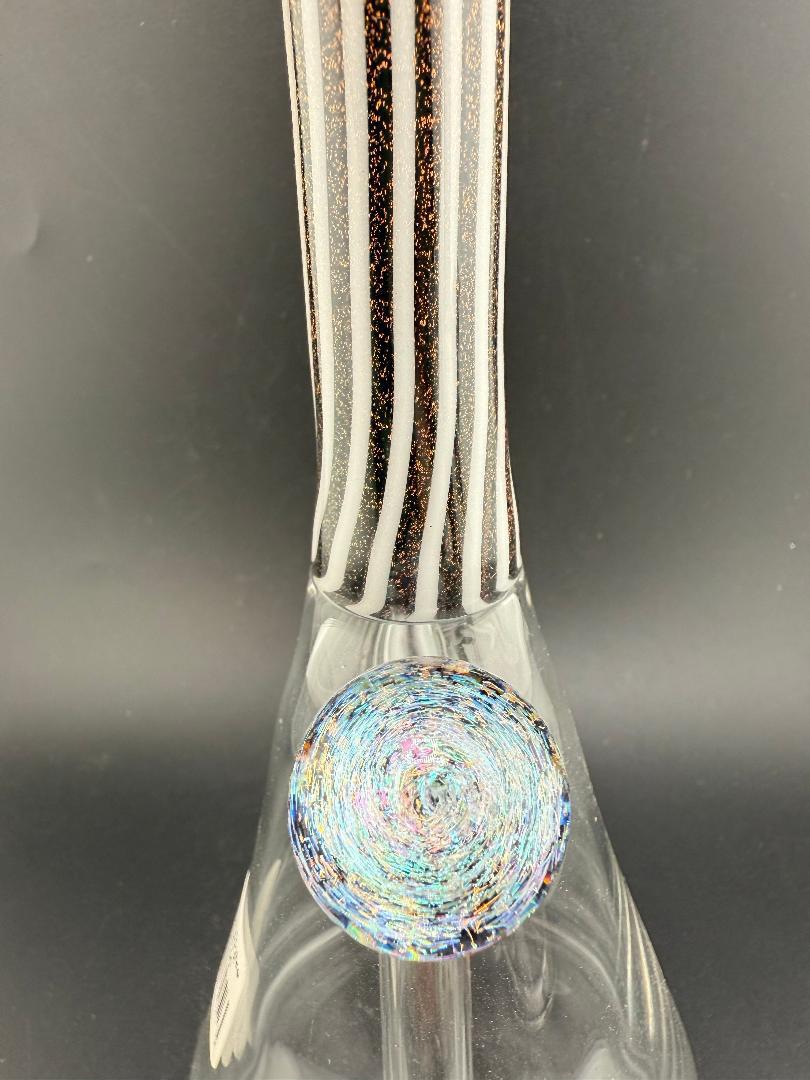 Filla John Glass Dichro Neck Beaker10mm 45° w/ Matching Cap, showcasing vibrant colors and stunning design.