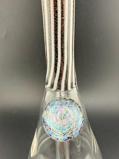 Filla John Glass Dichro Neck Beaker10mm 45° w/ Matching Cap, showcasing vibrant colors and stunning design.