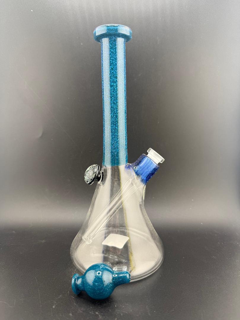 Filla John Glass Dichro Neck Single Color Beaker 10mm 45° with vibrant blue accents