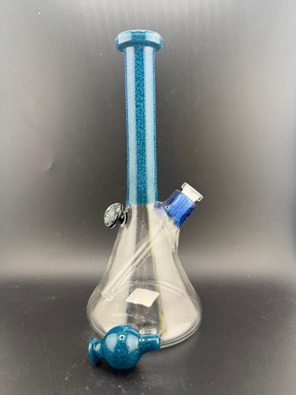 Filla John Glass Dichro Neck Single Color Beaker 10mm 45° with vibrant blue accents