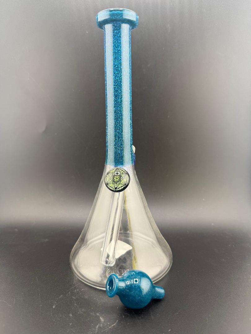 Filla John Glass Dichro Neck Single Color Beaker 10mm 45° showcasing a blue glass design with a clear base and bowl.