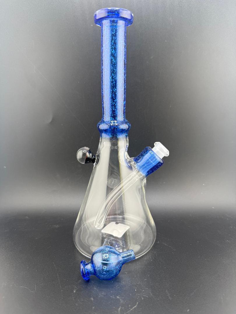 Filla John Glass Dichro Neck Single Color Beaker 10mm 45° - Handblown glass in vibrant blue, showcasing a unique design.