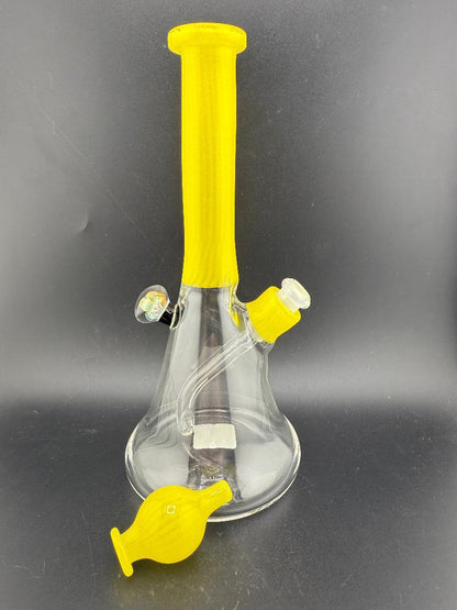 Filla John Glass Dichro Neck Single Color Beaker 10mm 45° with yellow accents and clear glass design.
