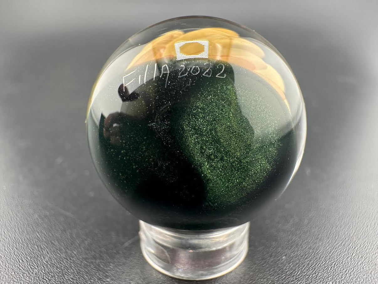 Filla John Glass Fumed Marble – Handcrafted 1 inch glass marble showcasing intricate design and fume work.