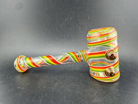 Filla John Glass Hammer Pipe - Rasta Line Work with vibrant Rasta-inspired line work on borosilicate glass.