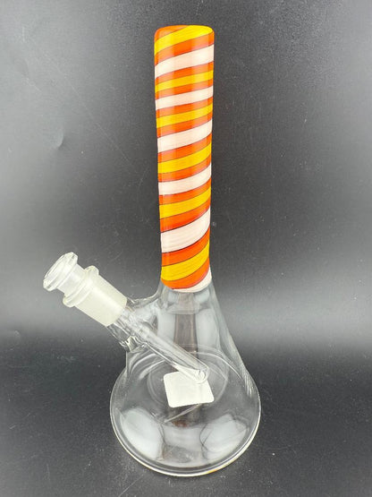 Filla John Glass Line Worked Neck Beakers 10mm 45° with colorful striped design, crafted in Spokane, WA.