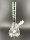 Filla John Glass Line Worked Neck Beakers 10mm 45° with vibrant striped neck and beaker base for enhanced dab experience.