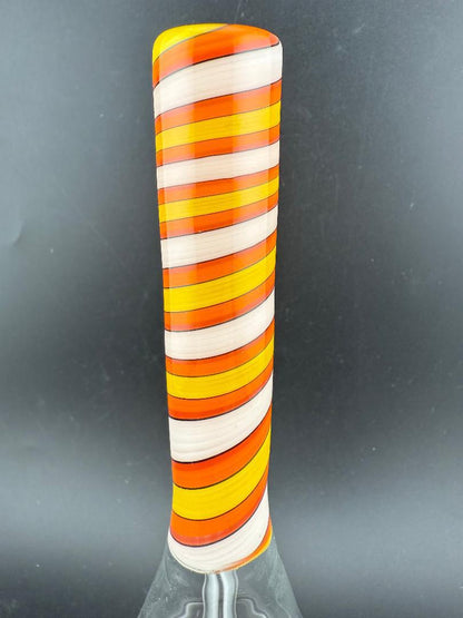 Filla John Glass Line Worked Neck Beakers 10mm 45° with intricate orange and yellow striped neck design.