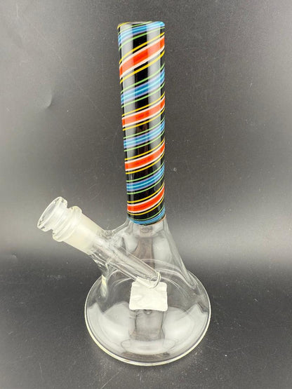Filla John Glass Line Worked Neck Beakers 10mm 45° with colorful striped neck, handcrafted in Spokane, WA.