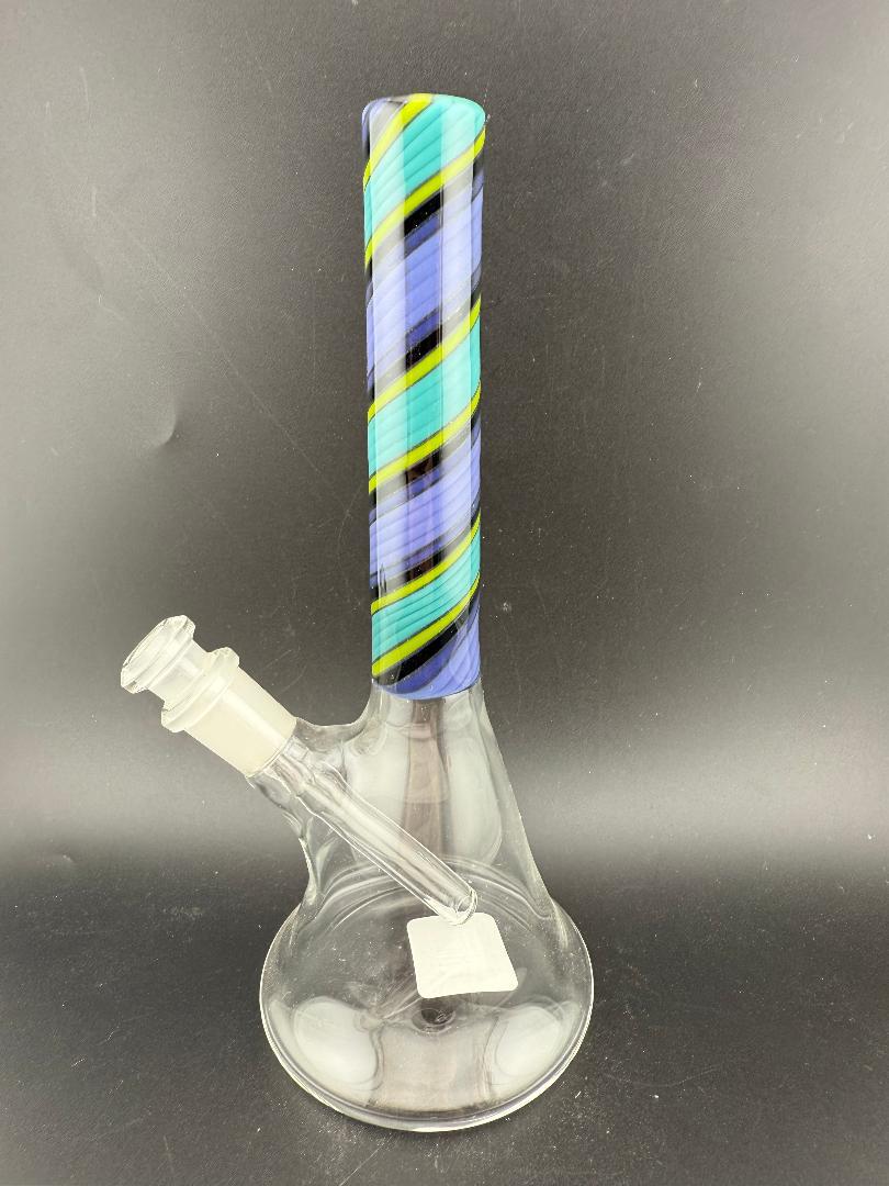 Filla John Glass Line Worked Neck Beakers 10mm 45° – Hand-Blown Beaker with Colorful Striped Neck