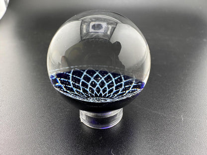 Filla John Glass Marble - Dichroic Sacred Geometry showcasing intricate designs in vibrant glass.
