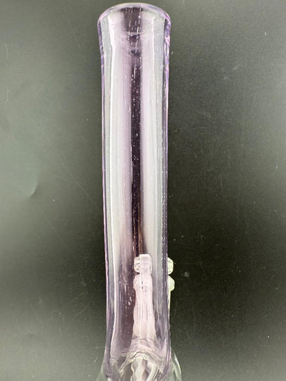 Filla John Glass Neck Pink Mini Beaker 10mm 45° showing vibrant pink neck and hand-blown craftsmanship.