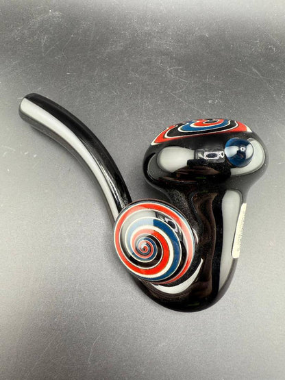 Filla John Glass Sherlock Pipe -Black w/ Red White & Blue Bowl Section & Pendant Attachment