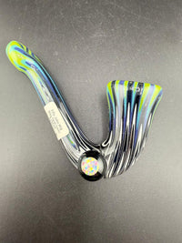 Filla John Glass Sherlock Pipe -Green & Blue to Jail Break Wig Wag w/ Large Encased Opal featuring vibrant colors and opal accent.