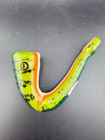 Filla John Glass Sherlock Pipe - Perch / Trout Fish featuring detailed fish design and ergonomic mouthpiece.