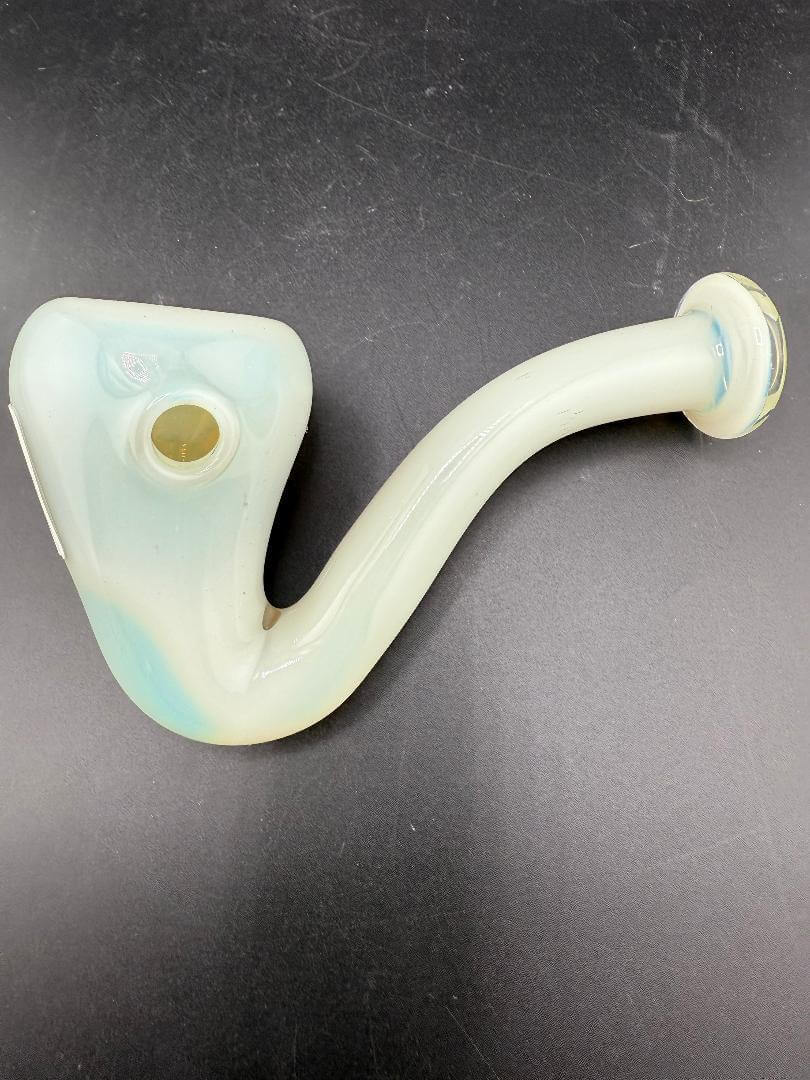 Filla John Glass Sherlock Pipe - White w/ Millie Attachment, featuring a smooth white body and stylish curve.