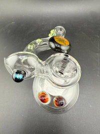 Filla John Glass Sidecar Pipe   Clear w/ Color Accents & Pendant Attachments featuring a clear body with vibrant accents.