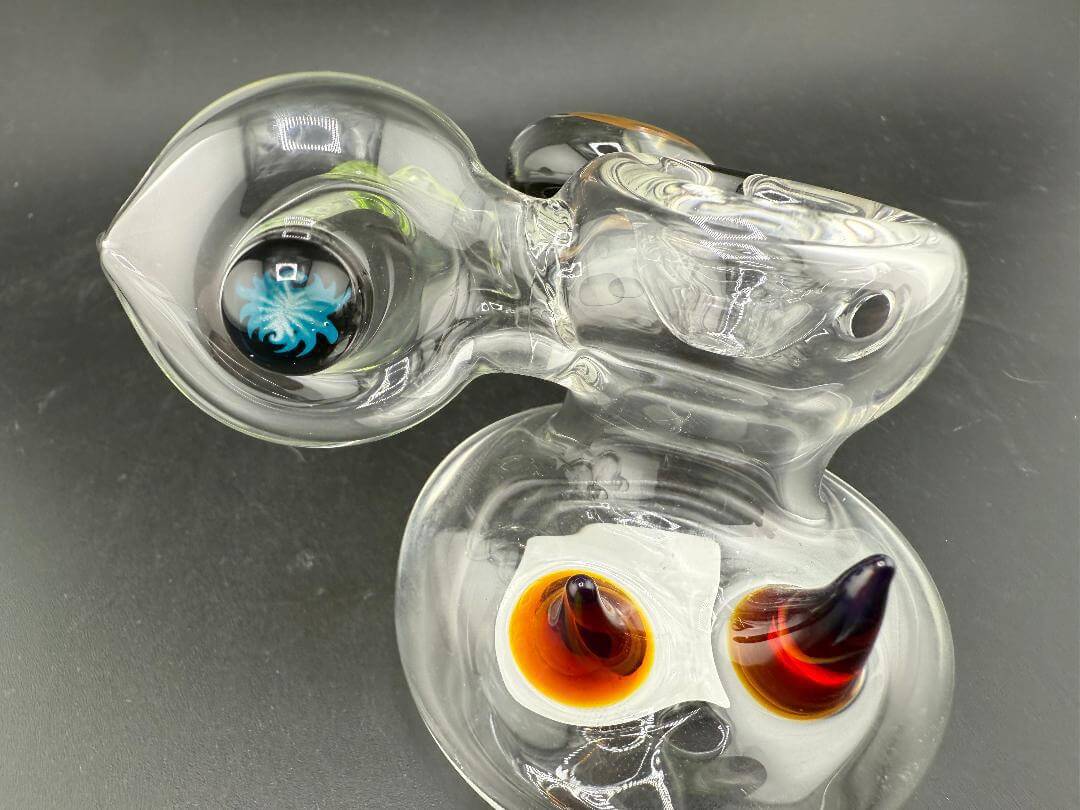 Filla John Glass Sidecar Pipe   Clear w/ Color Accents & Pendant Attachments showcasing unique glass design