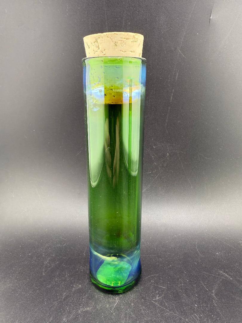 Filla John Glass Tall Nug Cork Jar - Green, handcrafted borosilicate glass storage solution with cork lid.